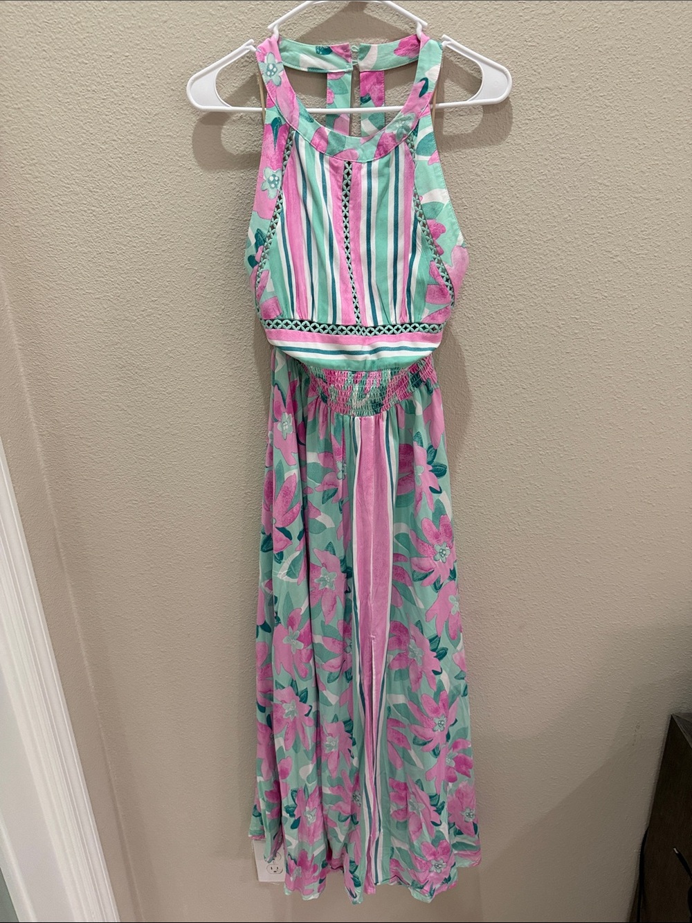 Jaase Mint and Pink Floral Stripe Maxi Dress
